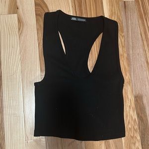 Zara racerback v-neck basic cropped top